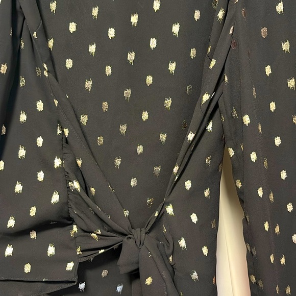 EUC [Ted Baker] Naiomy Black/Silver Flecked Wrap Printed Blouse Top Womens Sz 2 - Picture 11 of 11